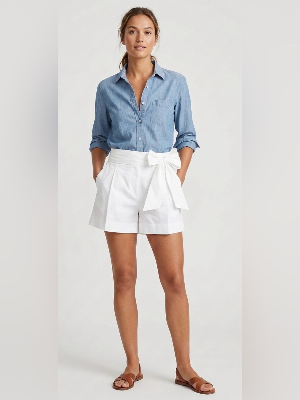 J. Crew White High-Waist Tie-Belt Pleated Shorts